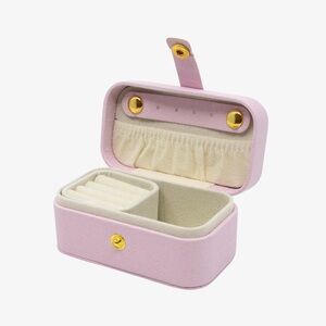 Mini Pink Faux Leather Travel Jewelry Box Size with Snap Closure Rings Earrings